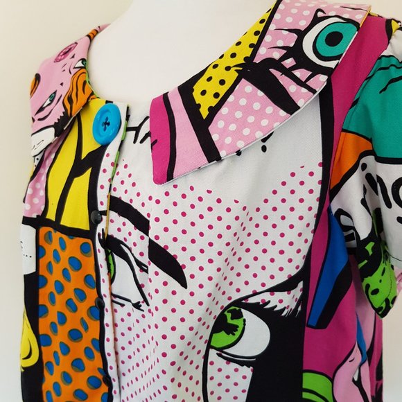 Unique Handmade Button Through Cartoon Short Crop Blouse Top Cosplay Relaxed Fit - Picture 10 of 12